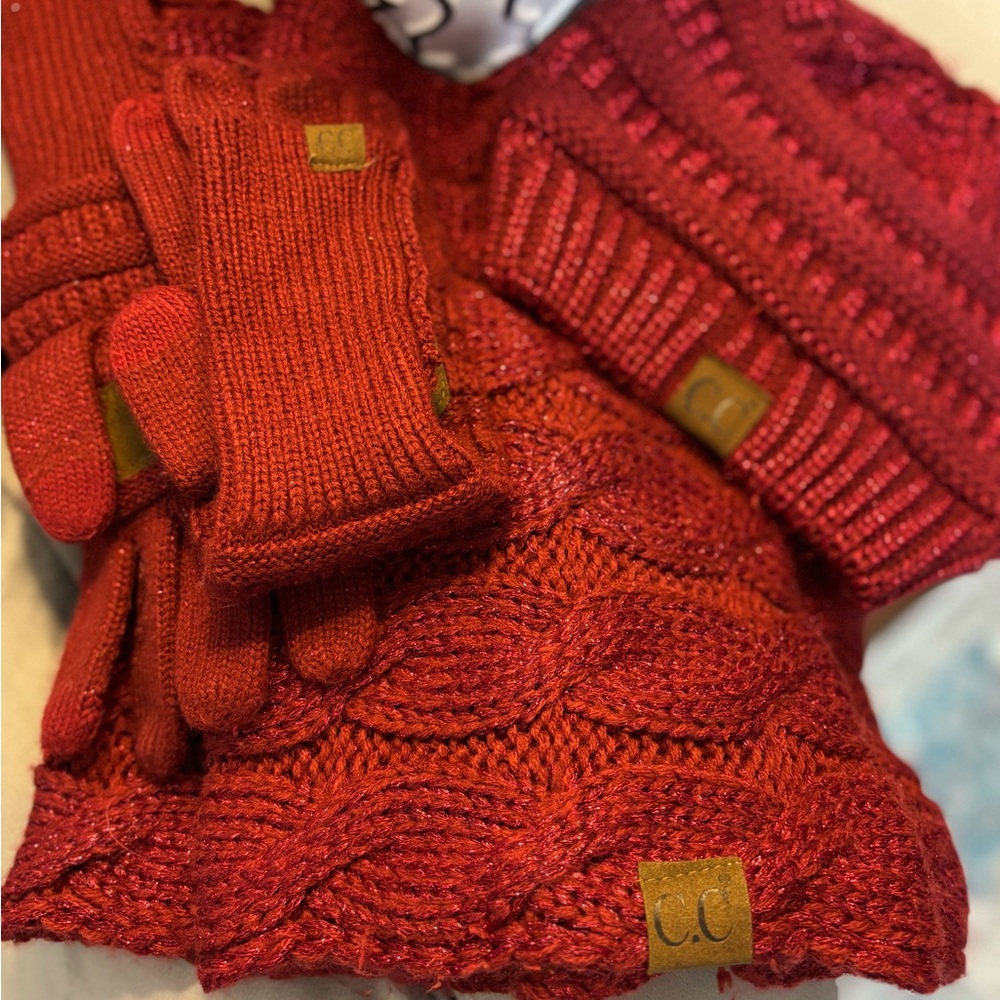 C.C Vibrant Red Knit Accessory Collection